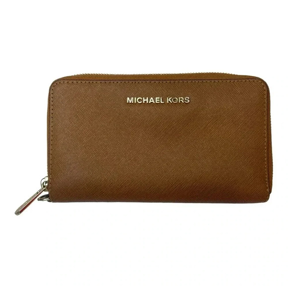 Michael Kors Jet Set Travel Wallet Brown Saffino Leather - Picture 1 of 10